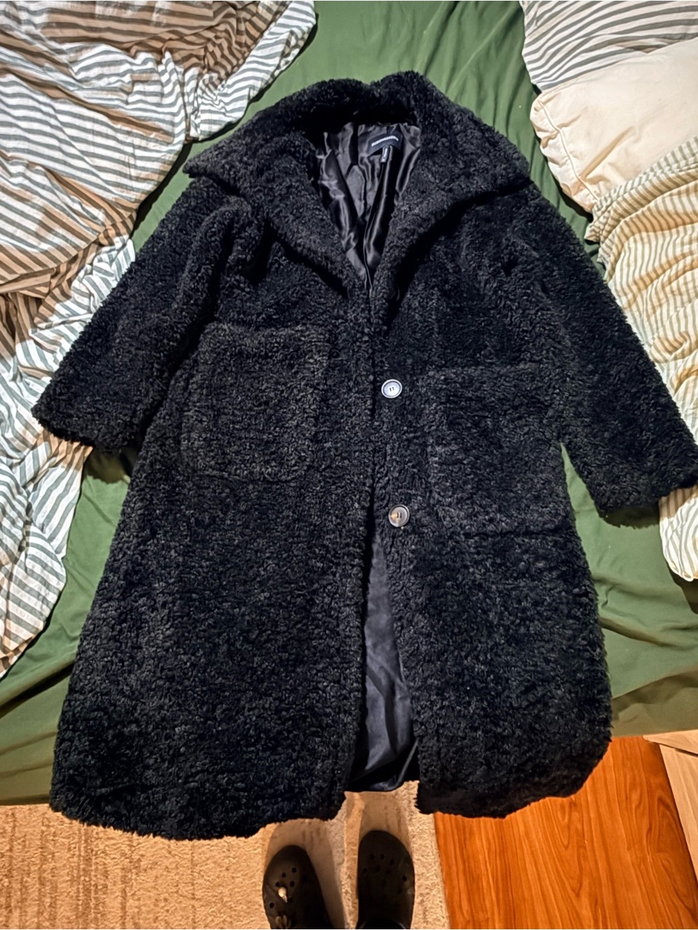 BCBGMaxAzria Black Faux-Shearling Teddy Coat